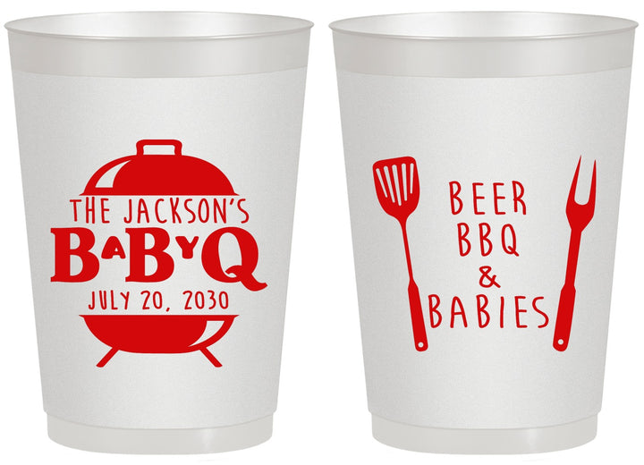 Personalized Baby Shower 20 oz Frosted Cups - Beers Bbq Babies | 90112
