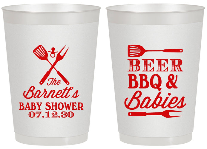 Personalized Baby Shower 20 oz Frosted Cups - Beers Bbq Babies | 90113