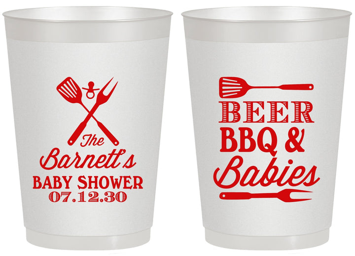 Personalized Baby Shower 20 oz Frosted Cups - Beers Bbq Babies | 90113
