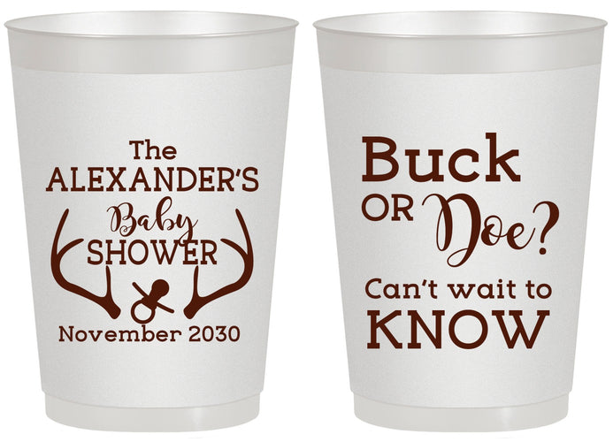 Personalized Baby Shower 20 oz Frosted Cups - Gender Reveal Buck Or Doe | 90131