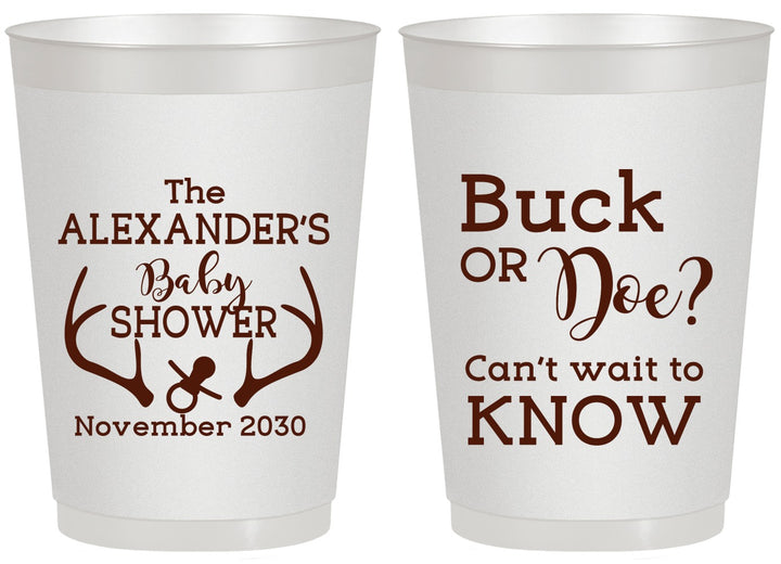 Personalized Baby Shower 20 oz Frosted Cups - Gender Reveal Buck Or Doe | 90131
