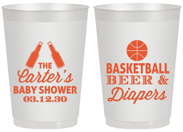 Personalized Baby Shower 20 oz Frosted Cups - Basketball Beer Diapers | 90133