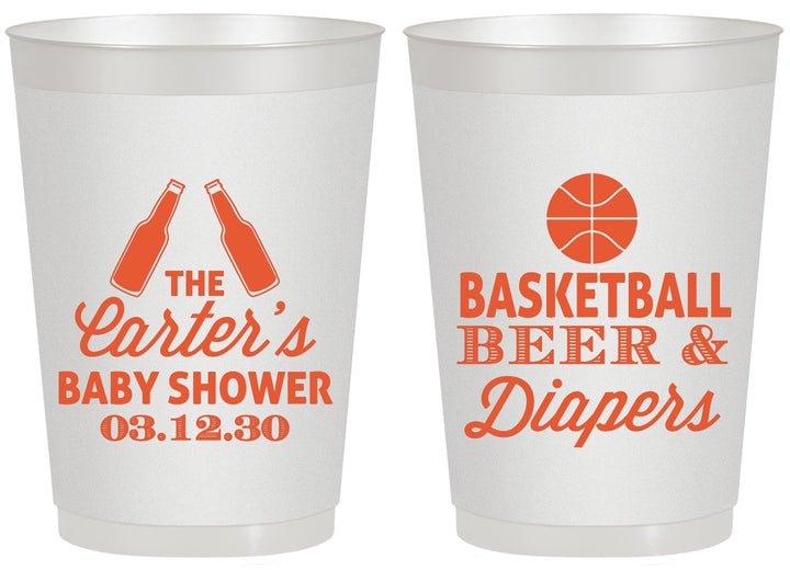 Personalized Baby Shower 20 oz Frosted Cups - Basketball Beer Diapers | 90133