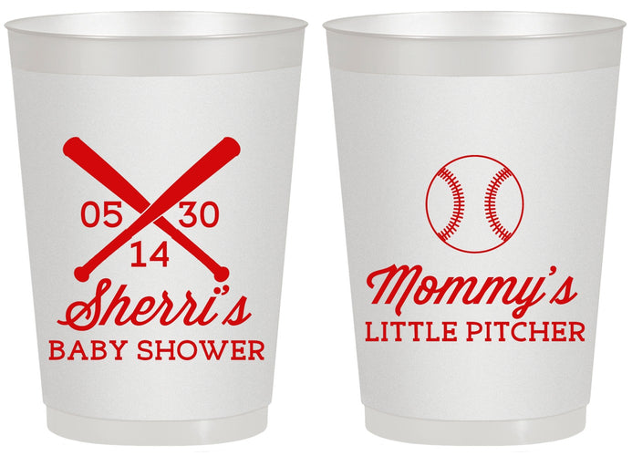 Personalized Baby Shower 20 oz Frosted Cups - Baseball Little Pitcher | 90137