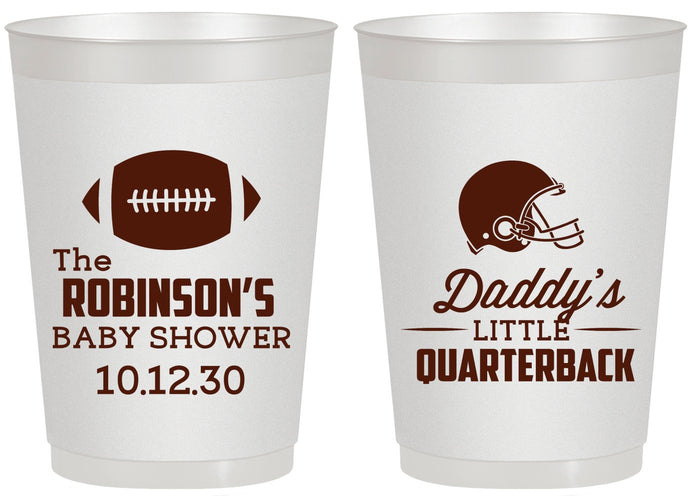 Personalized Baby Shower 20 oz Frosted Cups - Football Little Quarterback | 90138