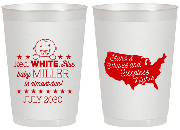 Personalized Baby Shower 20 oz Frosted Cups - Red White Blue | 90197