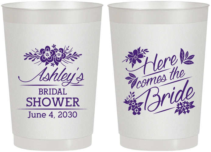 Personalized Bridal Shower 22 oz Frosted Cups - Here Comes The Bride | 100000