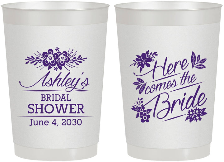 Personalized Bridal Shower 22 oz Frosted Cups - Here Comes The Bride | 100000
