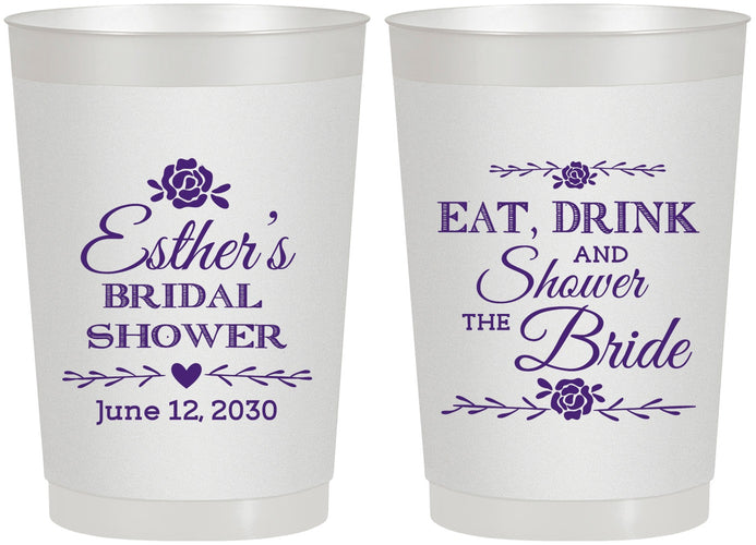 Personalized Bridal Shower 22 oz Frosted Cups - Eat Drink Shower Bride | 100002