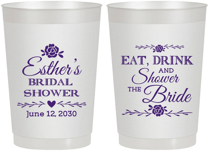 Personalized Bridal Shower 22 oz Frosted Cups - Eat Drink Shower Bride | 100002