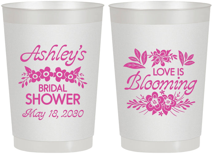Personalized Bridal Shower 22 oz Frosted Cups - Love Is Blooming | 100007
