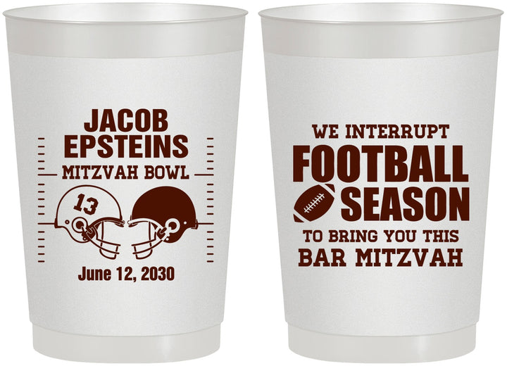 Personalized Bar Mitzvah 22 oz Frosted Cups - 13th Birthday Football | 110003