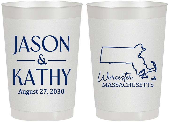 Personalized Wedding 22 oz Frosted Cups - Massachusetts | 120