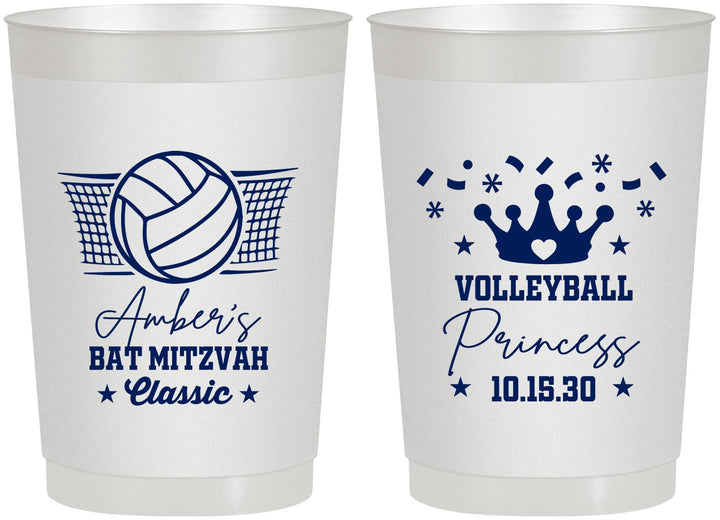 Personalized Bat Mitzvah 22 oz Frosted Cups - 12th Birthday Volleyball | 120015