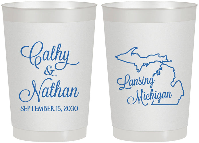 Personalized Wedding 22 oz Frosted Cups - Michigan | 121