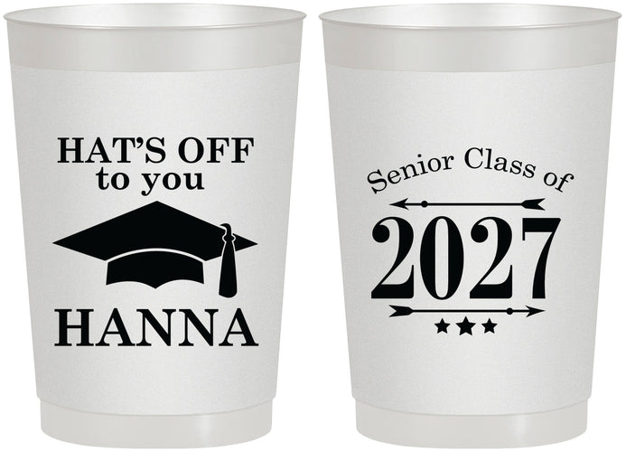 Personalized Graduation 22 oz Frosted Cups - Class Of 2027 Hats Off | 130049