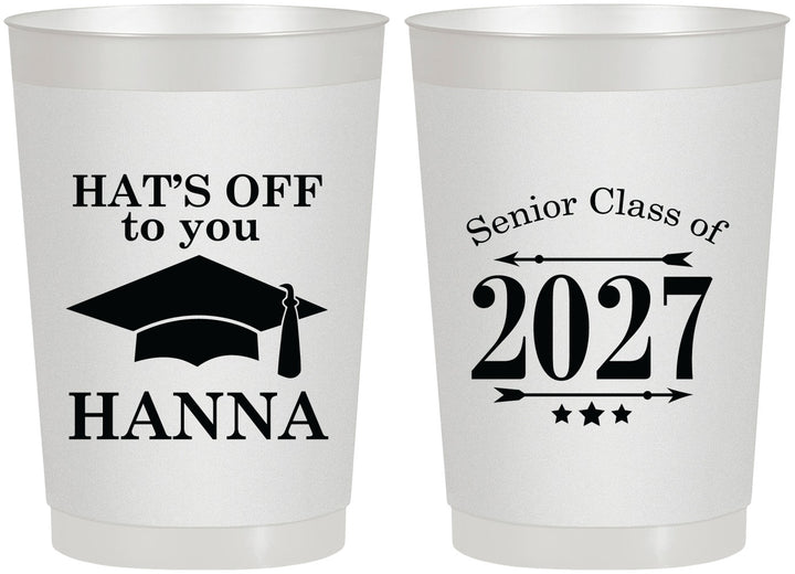Personalized Graduation 22 oz Frosted Cups - Class Of 2027 Hats Off | 130049
