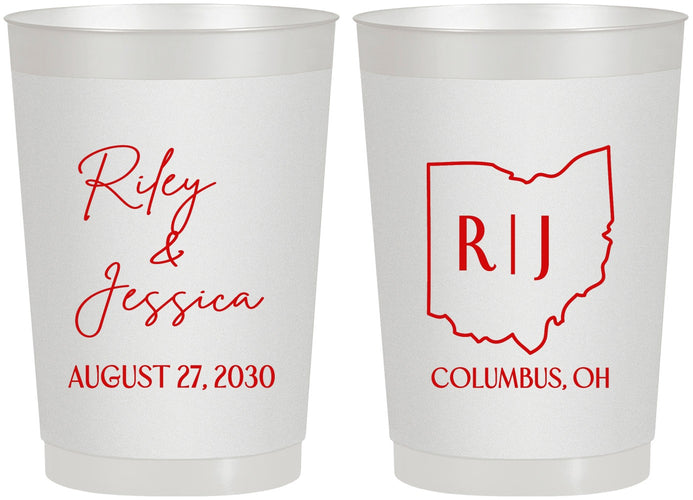 Personalized Wedding 22 oz Frosted Cups - Ohio | 134