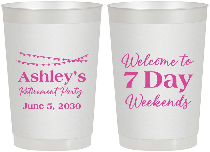Personalized Retirement 22 oz Frosted Cups - 7 Day Weekends | 150004
