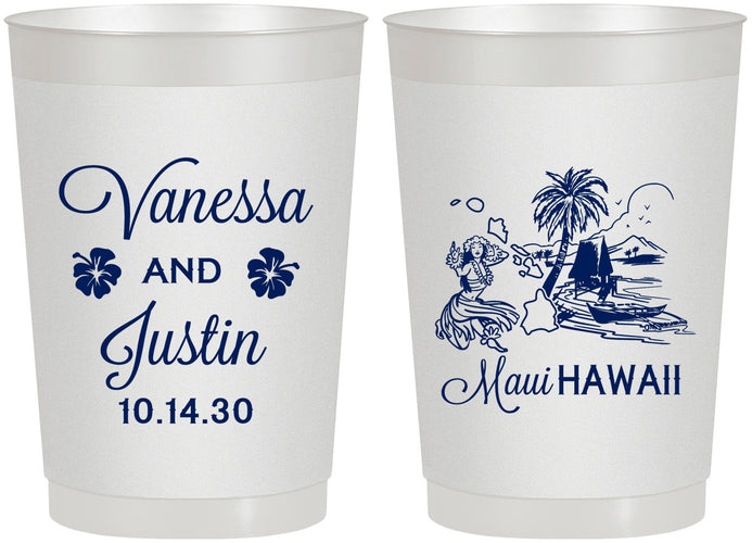 Personalized Wedding 22 oz Frosted Cups - Hawaii | 160