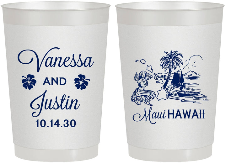 Personalized Wedding 22 oz Frosted Cups - Hawaii | 160