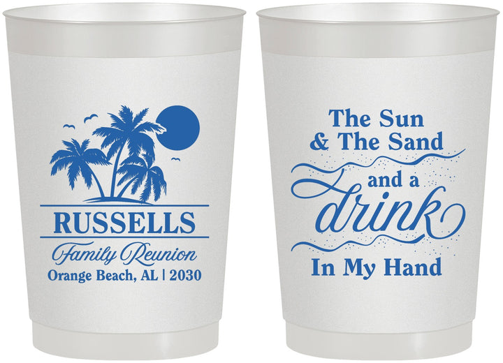 Personalized Family Reunion 22 oz Frosted Cups - Sun Sand Drink Beach | 160015