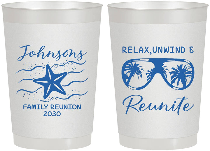 Personalized Family Reunion 22 oz Frosted Cups - Relax Unwind Reunite | 160019