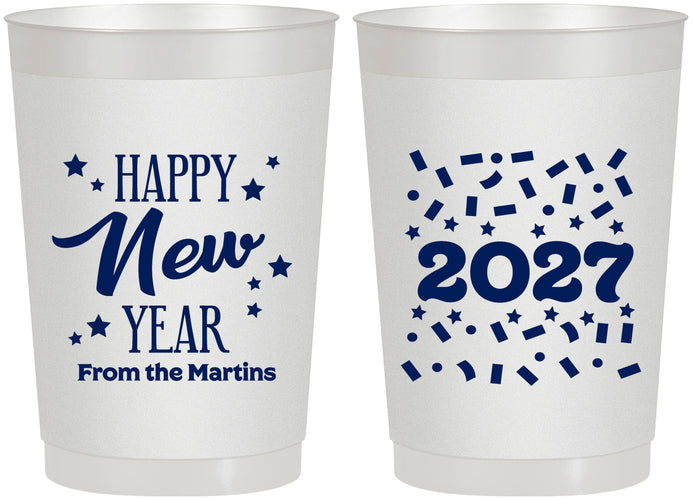 Personalized New Years 22 oz Frosted Cups - 2027 Confetti | 170027