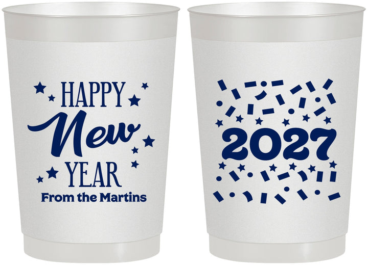 Personalized New Years 22 oz Frosted Cups - 2027 Confetti | 170027