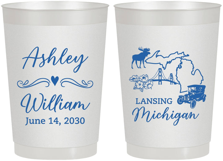Personalized Wedding 22 oz Frosted Cups - Michigan | 171