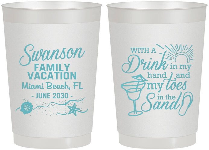 Personalized Family Vacation 22 oz Frosted Cups - Beach Toes In The Sand | 180000