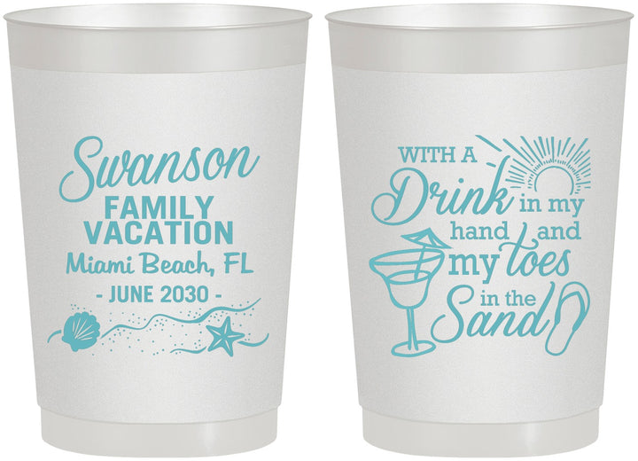Personalized Family Vacation 22 oz Frosted Cups - Beach Toes In The Sand | 180000