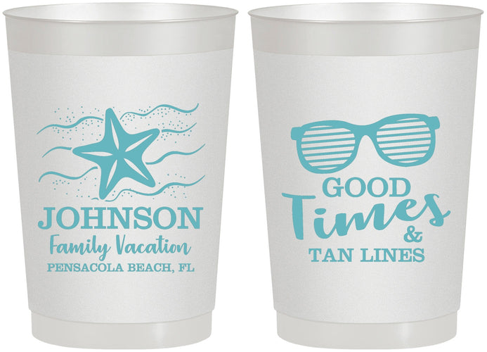 Personalized Family Vacation 22 oz Frosted Cups - Good Times Tan Lines | 180003