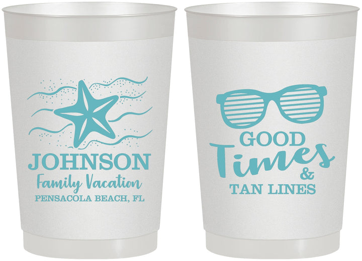 Personalized Family Vacation 22 oz Frosted Cups - Good Times Tan Lines | 180003