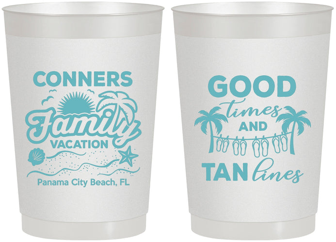 Personalized Family Vacation 22 oz Frosted Cups - Good Times Tan Lines | 180005