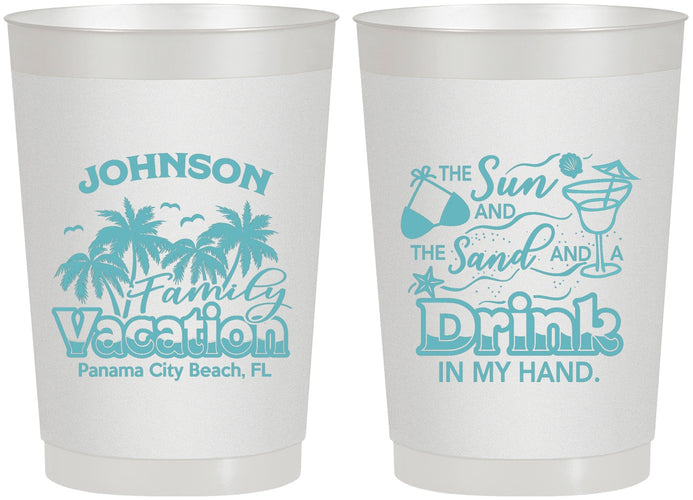 Personalized Family Vacation 22 oz Frosted Cups - Sun And Sand Beach | 180007