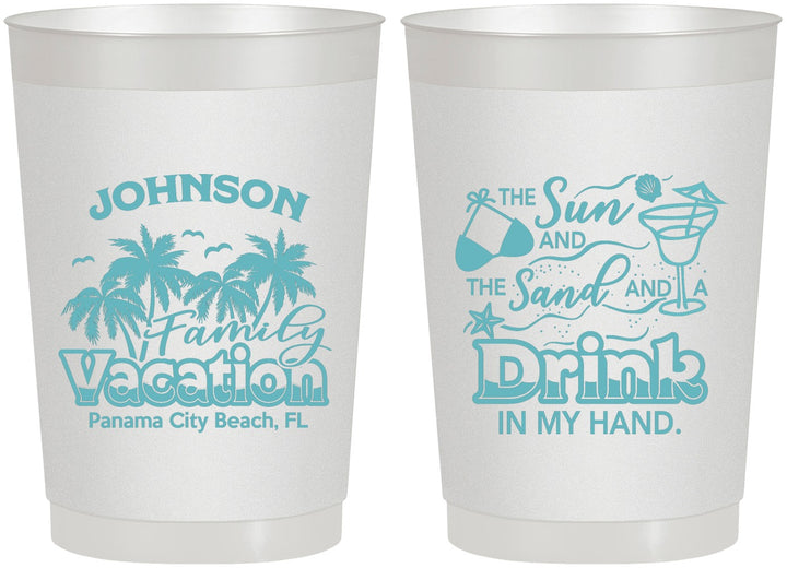 Personalized Family Vacation 22 oz Frosted Cups - Sun And Sand Beach | 180007