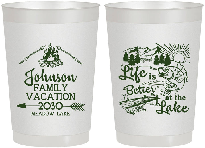 Personalized Family Vacation 22 oz Frosted Cups - Lake Camping | 180011