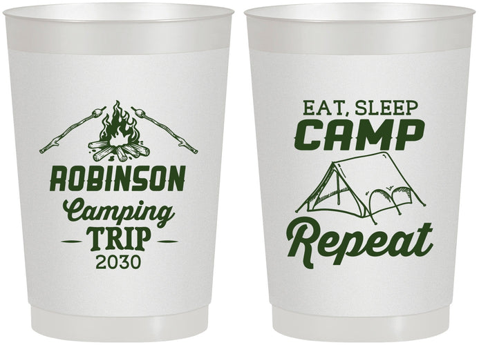 Personalized Family Vacation 22 oz Frosted Cups - Eat Sleep Camp Repeat | 180014