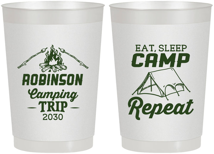 Personalized Family Vacation 22 oz Frosted Cups - Eat Sleep Camp Repeat | 180014