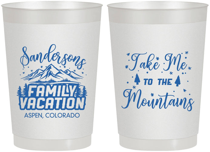 Personalized Family Vacation 22 oz Frosted Cups - Ski Trip Peaks | 180023