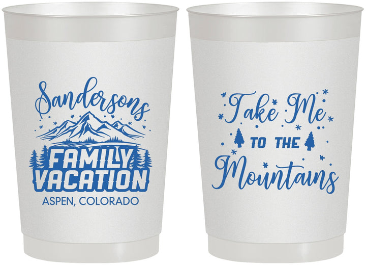Personalized Family Vacation 22 oz Frosted Cups - Ski Trip Peaks | 180023