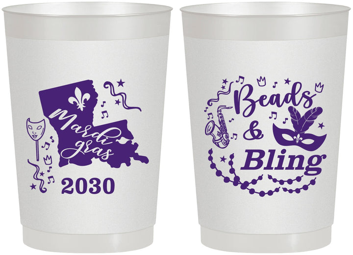 Personalized Mardi Gras 22 oz Frosted Cups - Beads And Bling | 190002