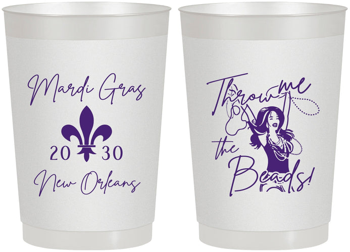 Personalized Mardi Gras 22 oz Frosted Cups - Throw Me The Beads | 190008