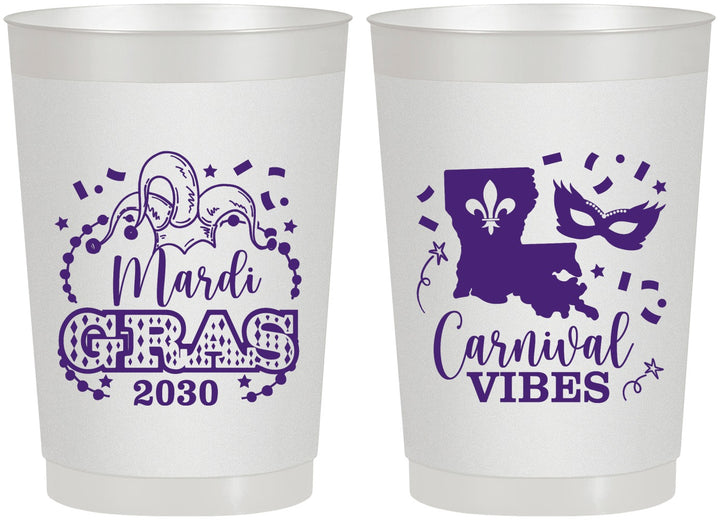 Personalized Mardi Gras 22 oz Frosted Cups - Fleur De Lis Carnaval | 190012