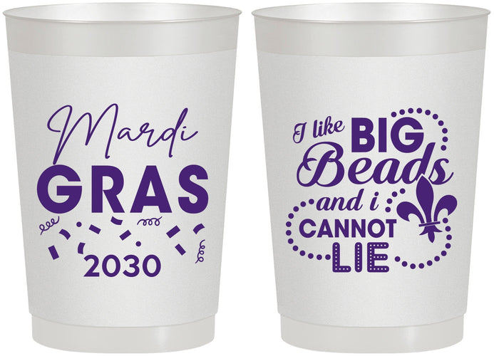 Personalized Mardi Gras 22 oz Frosted Cups - Big Bead Fleur De Lis | 190018