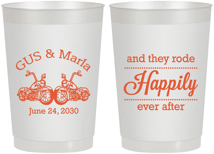 Personalized Wedding 22 oz Frosted Cups - Happily Ever After Motorcycle | 200
