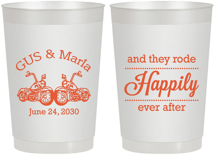 Personalized Wedding 22 oz Frosted Cups - Happily Ever After Motorcycle | 200