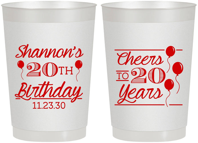 Personalized Birthday 22 oz Frosted Cups - Cheers To 20 Years | 20004