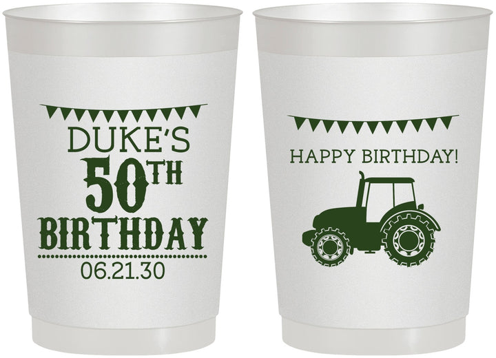 Personalized Birthday 22 oz Frosted Cups - 50th Tractor | 20005